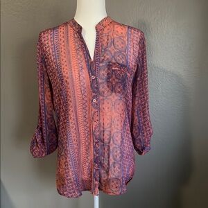 Women's Sheer Patterned Button-Up Top